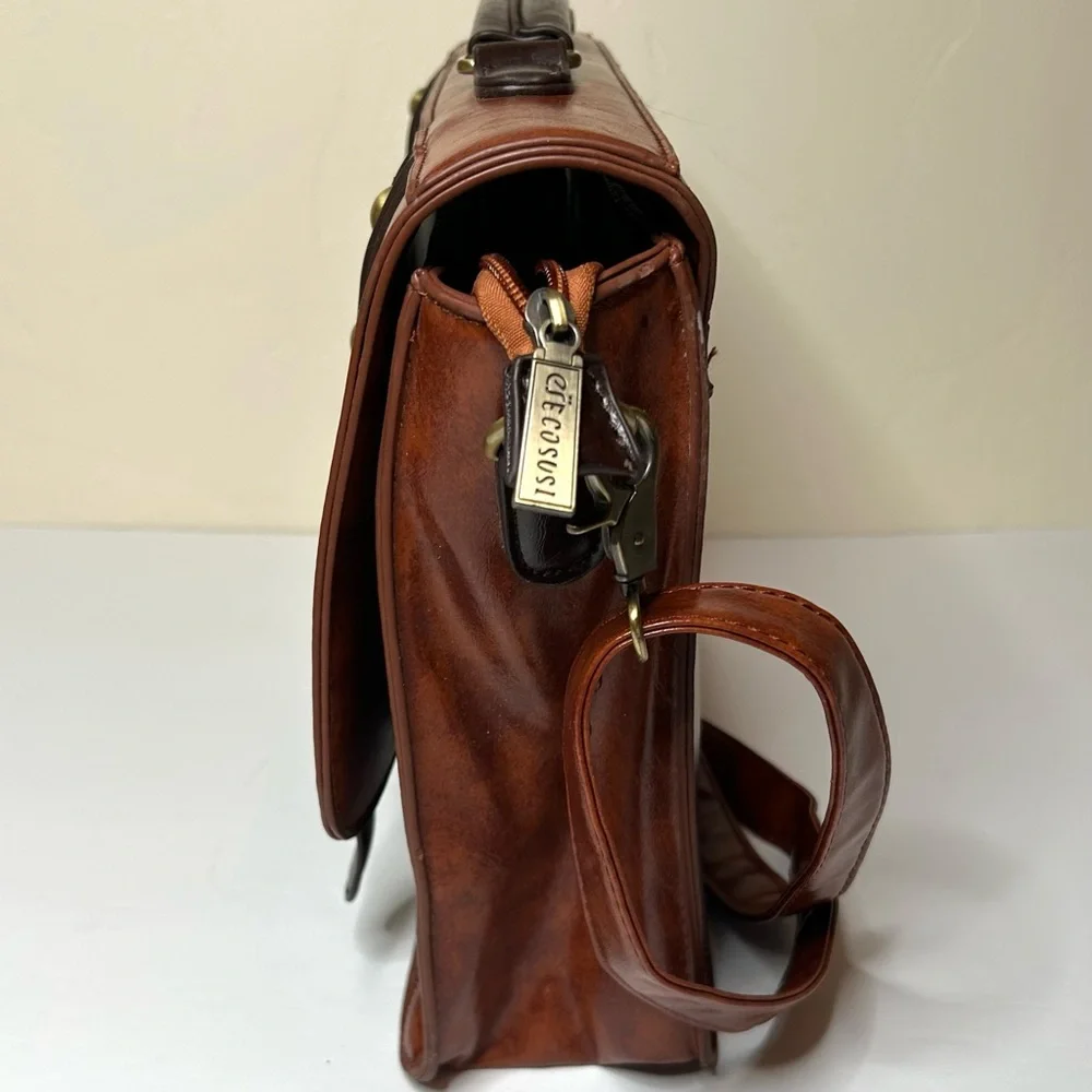 ECOSUSI Vintage Faux Leather Messenger Laptop Bag Satchel Brown with Bow 10x13